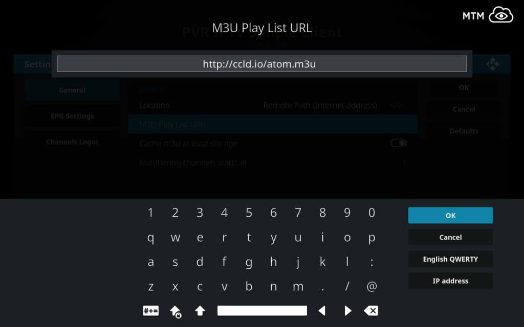 Type cCloud Atom M3U Playlist URL and Click OK