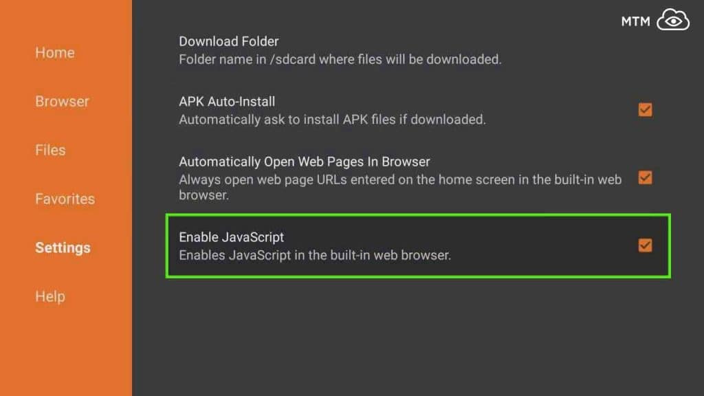 enable javascript to download mouse toggle apk on fire tv