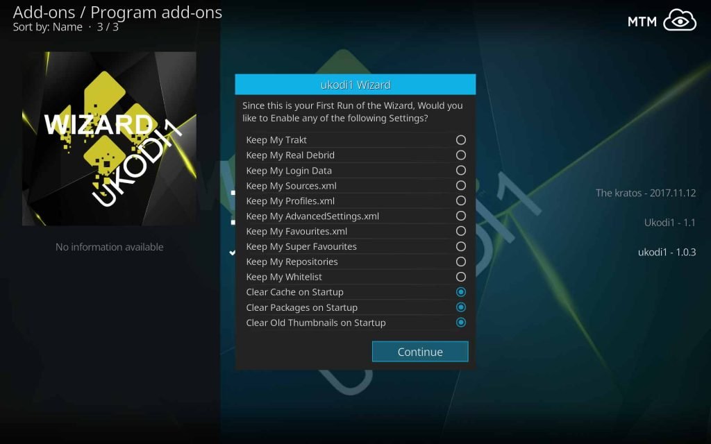 Enable Settings to Keep or Clear Kodi Resources for UKodi1 Gold Build
