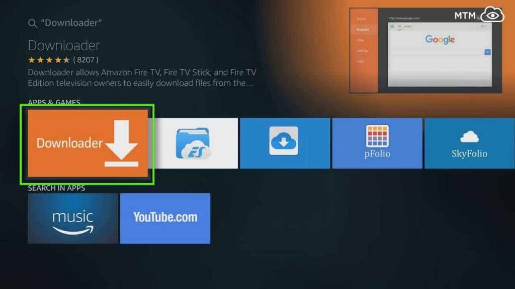 choose downloader app to install and download mouse toggle apk on fire tv or firestick