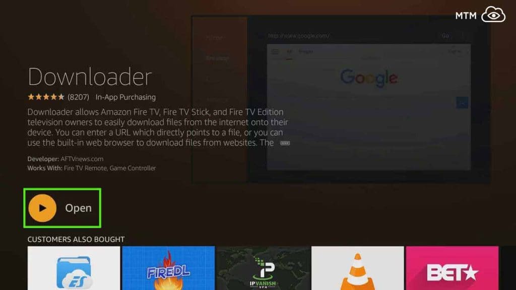 open downloader to start teatv apk download and install on fire tv stick