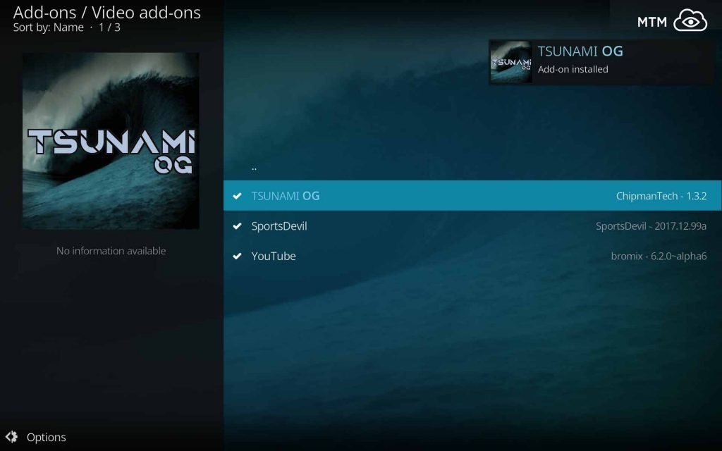 Tsunami OG Add-on Installed Dialog