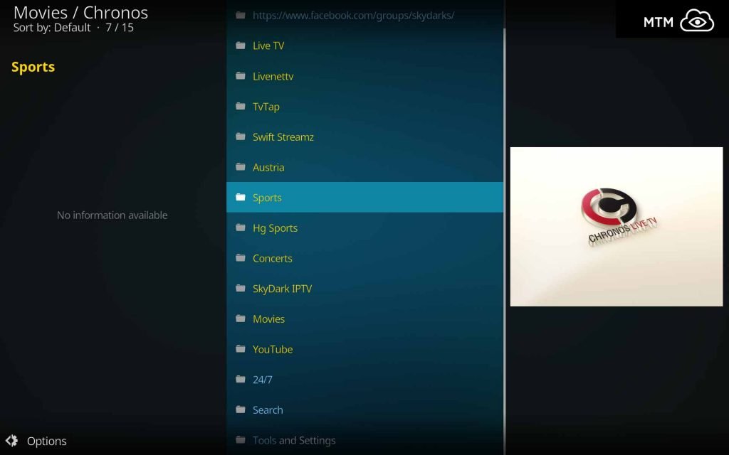 Chronos IPTV Channels Kodi Addon Categories List