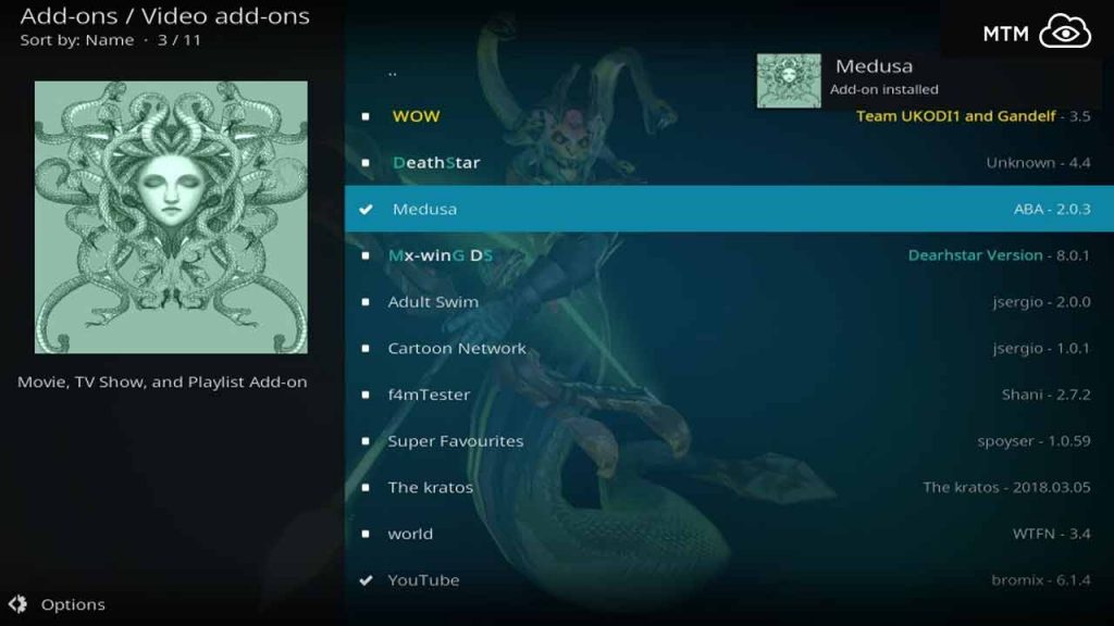 Medusa Addon Installed on Kodi