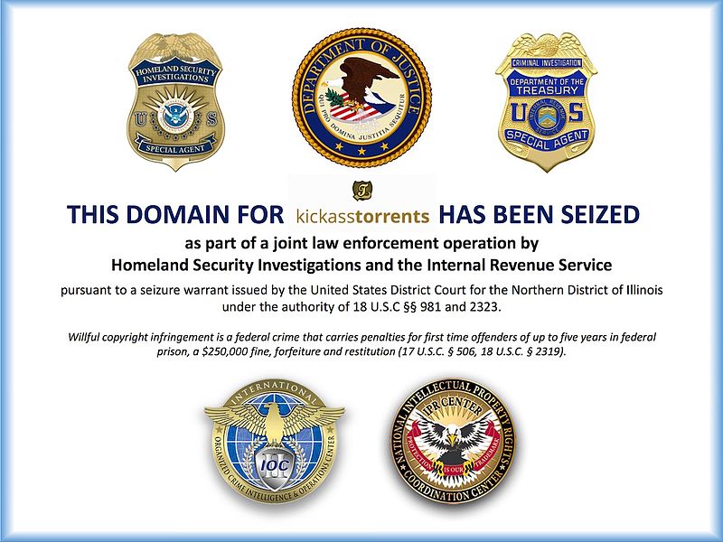 kickass torrent sites seized by usa government homeland security and internal revenue service