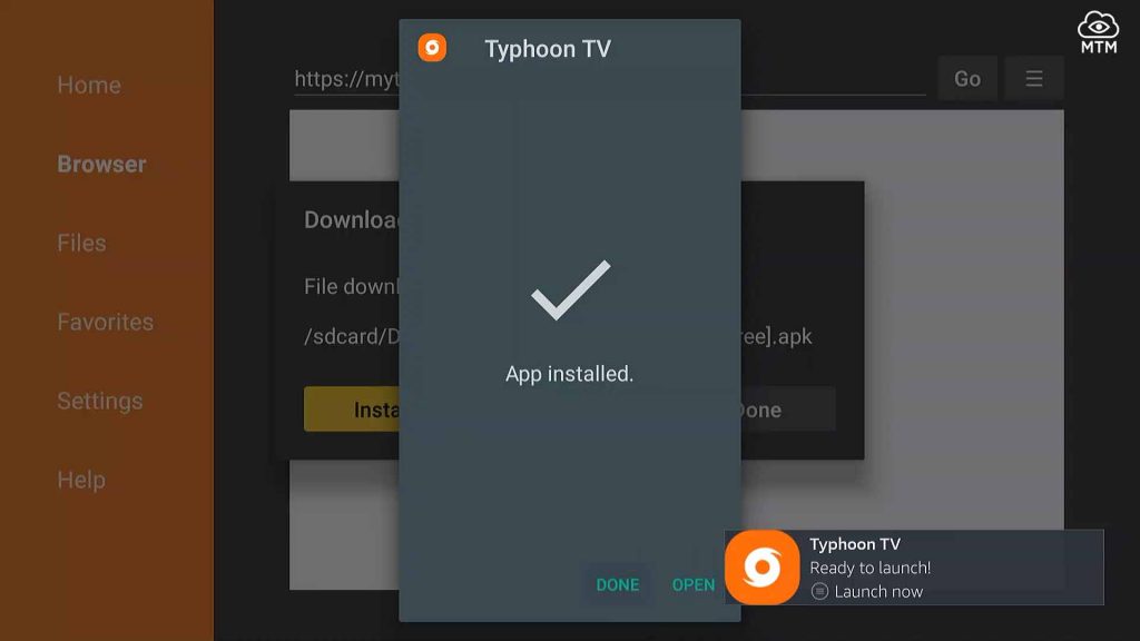 download and installation of typhoon tv app on firestick done