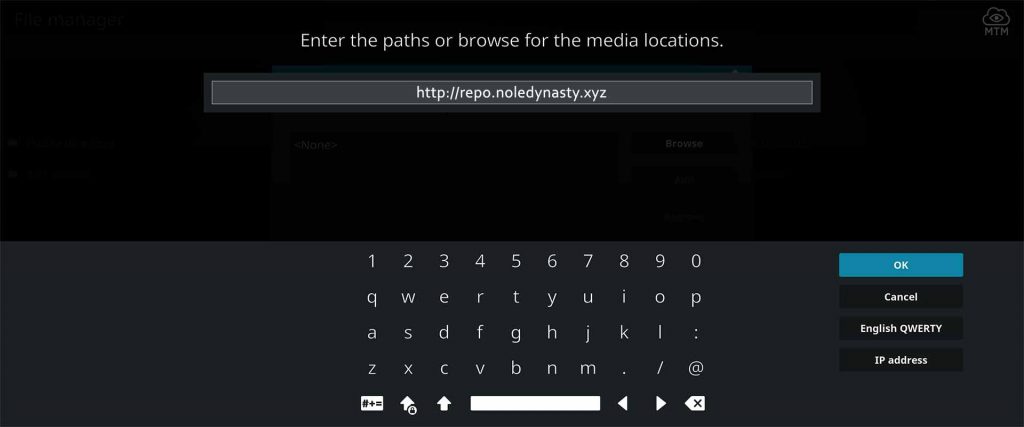 Enter Nole Dynasty Repository URL for Grid Iron Legends install on Kodi