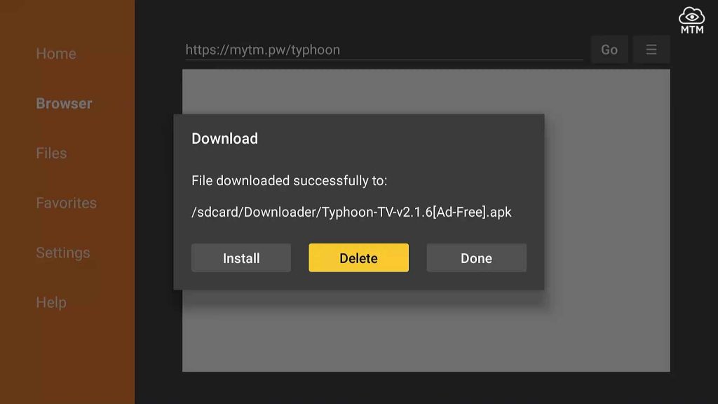 delete typhoon tv apk download file from firestick