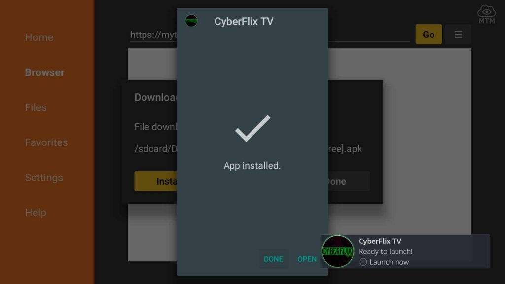 cyberflix tv apk installed and ready to launch