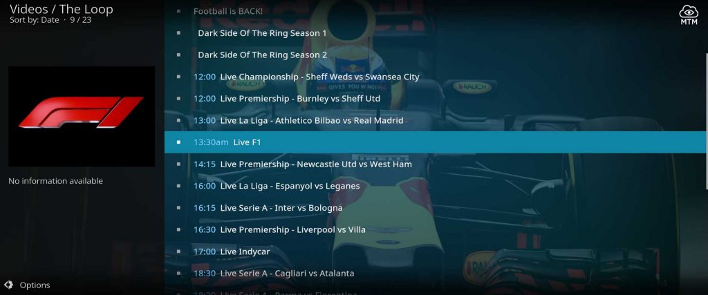 sports streams in the loop fan zone include f1 and indy racing and football