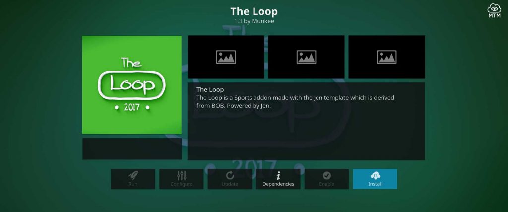 sports addon the loop install button