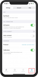 surfhark iphone settings tab